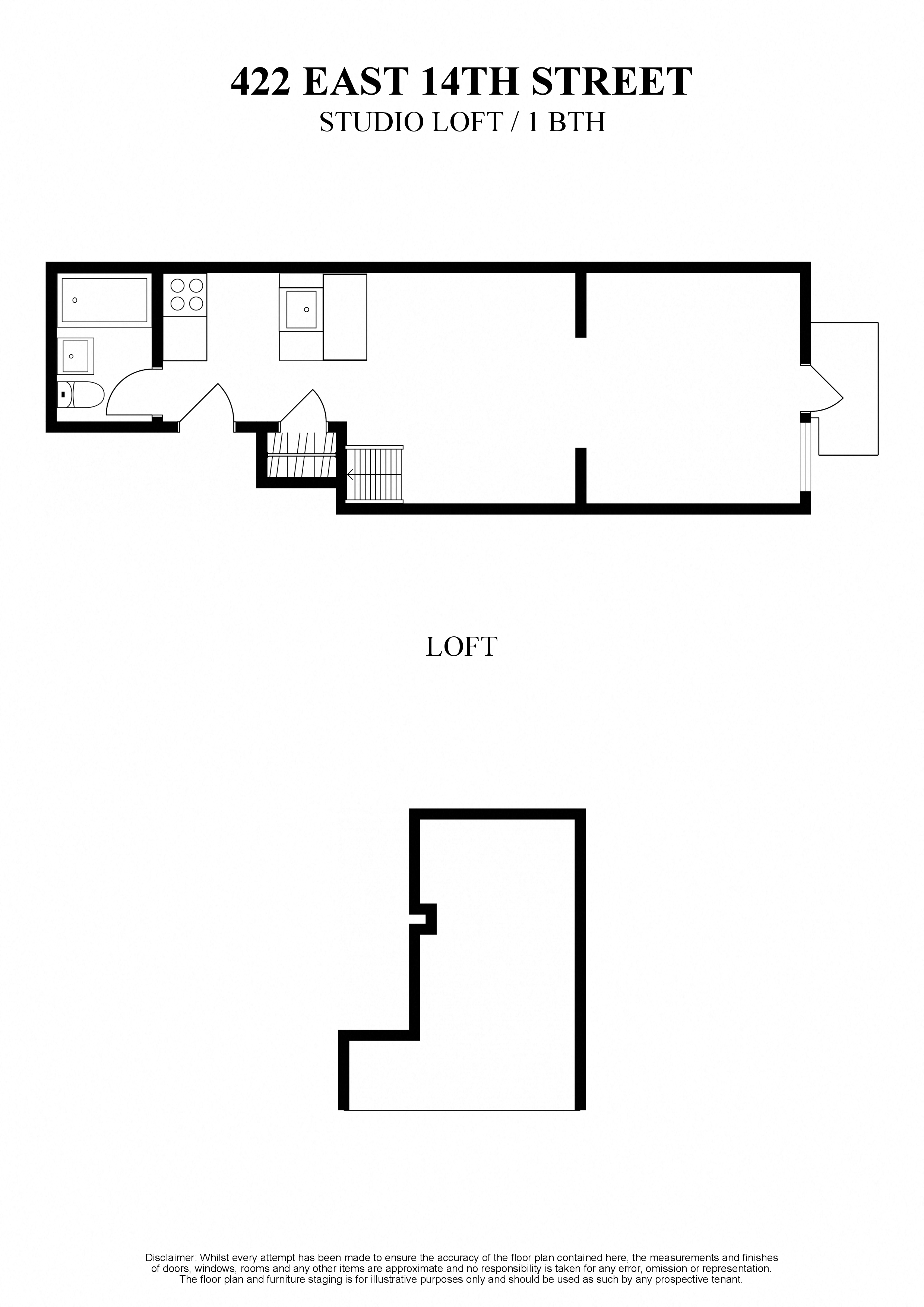 Floor plan for studio, 1 bath, 300 sqft